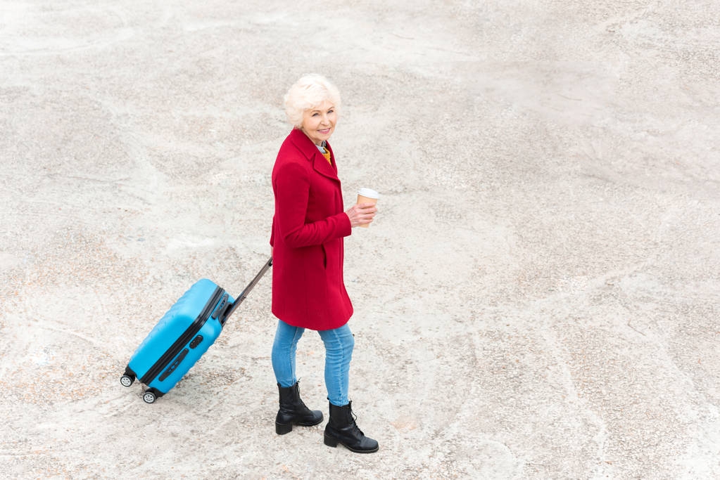 idősebb nő, utazótáska - Fotó, kép
