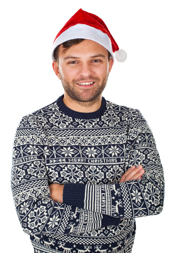 schöner Mann mit Weihnachtsmütze - Foto, Bild