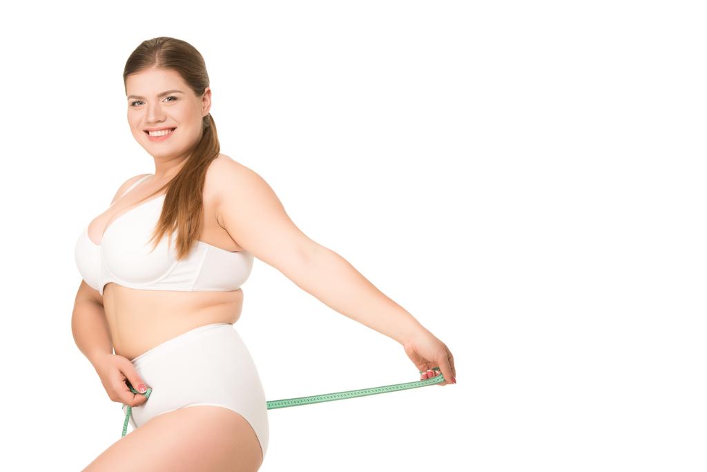 Fat Woman White Underwear Bound Measuring Stock Photo 754270321