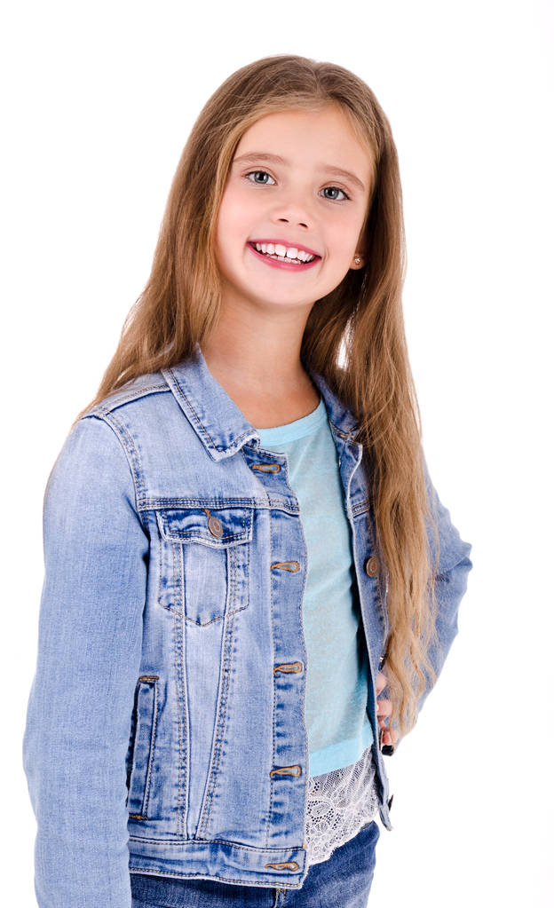 愛らしい笑顔幸せな小さな女の子子供分離の肖像画  - 写真・画像
