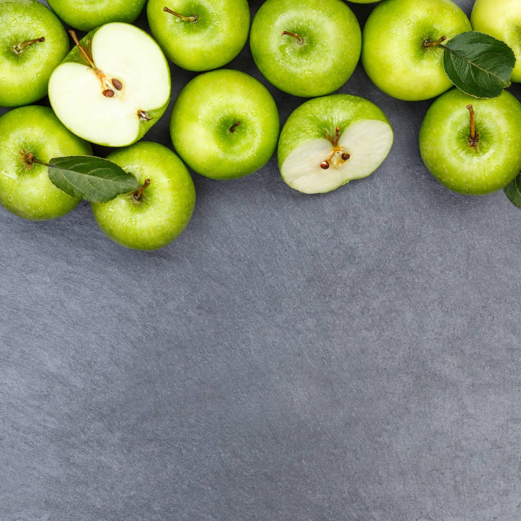 Jabłka jabłko owoc owoce kreskówka kwadrat Łupek zielony widok z góry - Zdjęcie, obraz
