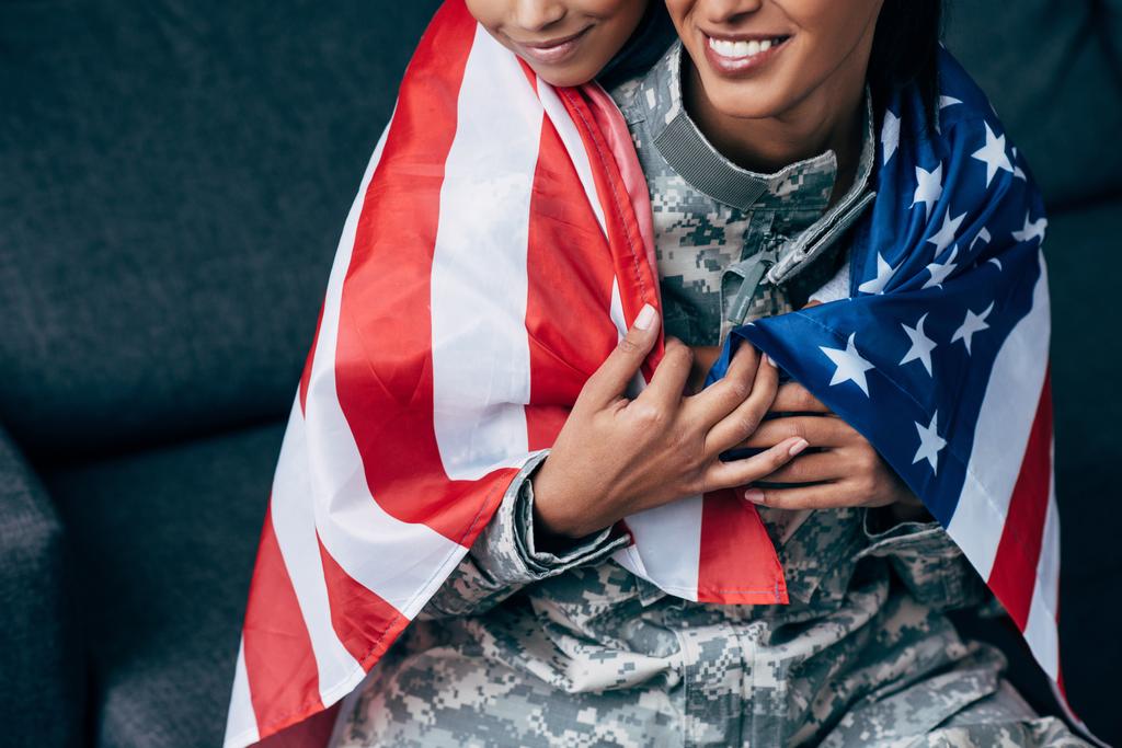family wrapped with american flag - Photo, Image