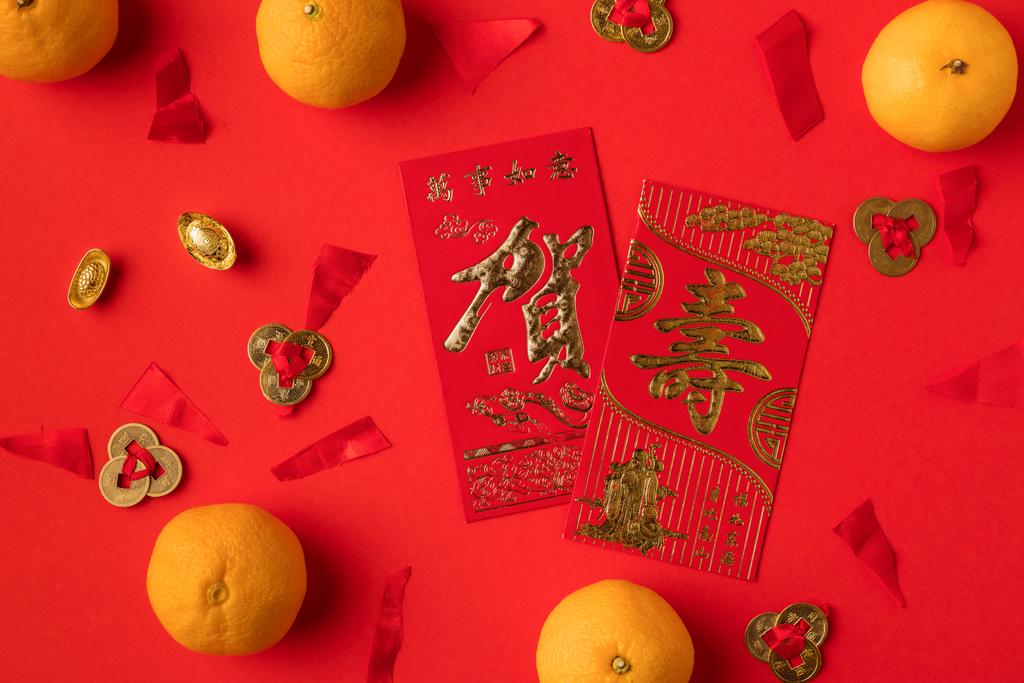 chinese decorations and tangerines - Photo, Image