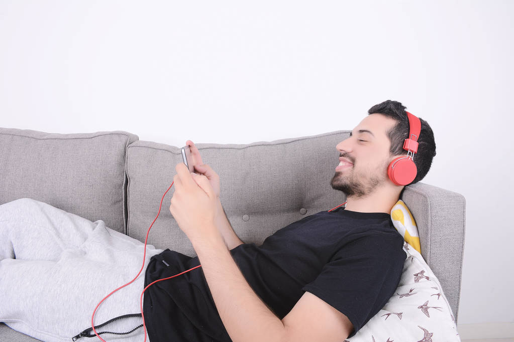Man listening music with tablet. - Photo, Image