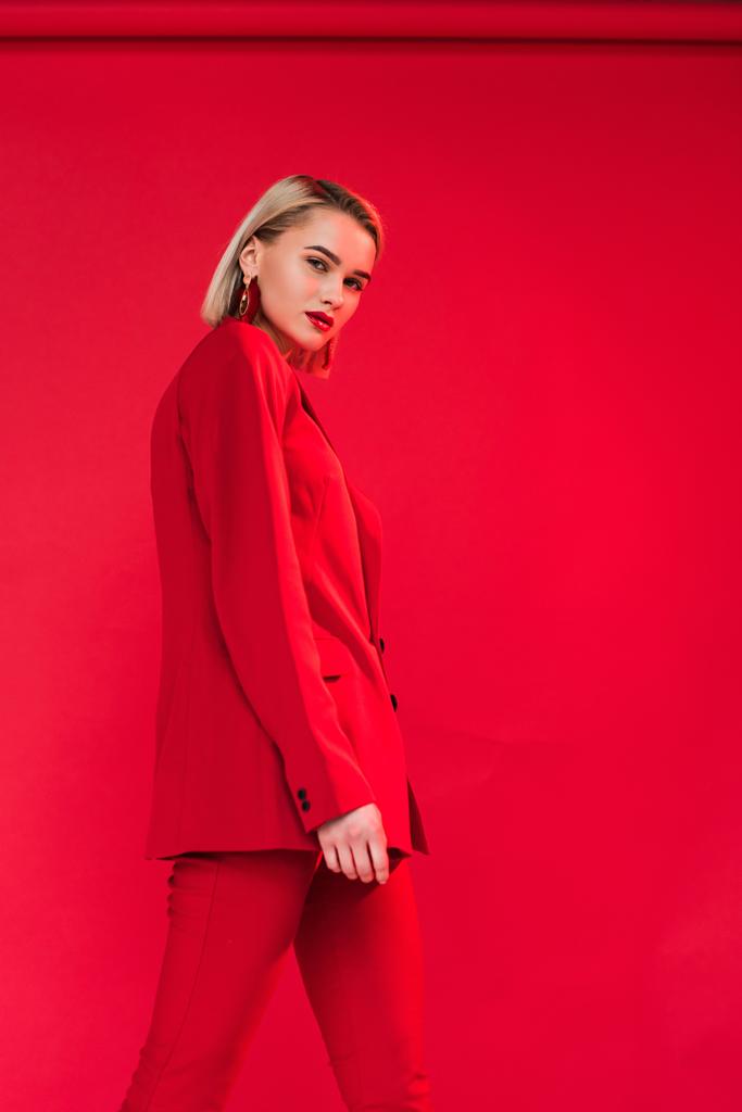 fashionable girl in red suit - Photo, Image