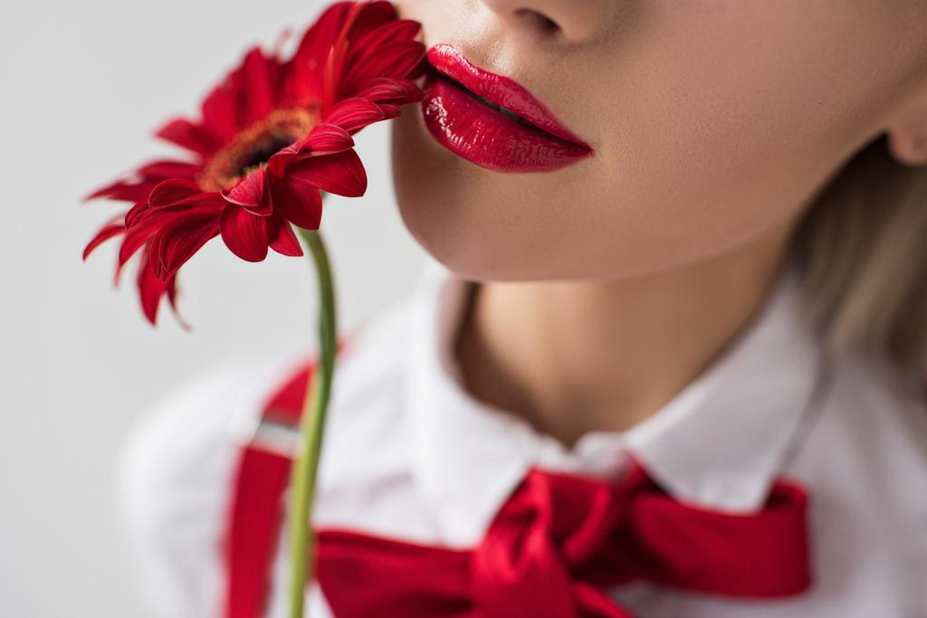tendre fille avec fleur rouge
 - Photo, image