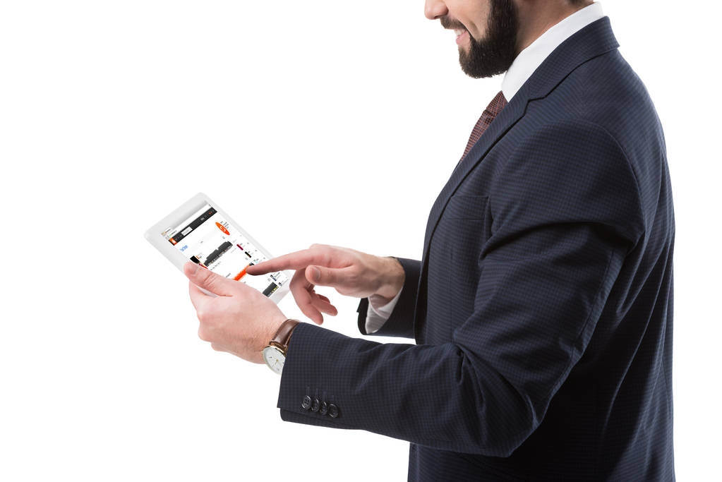Businessman with tablet with soundcloud - Photo, Image