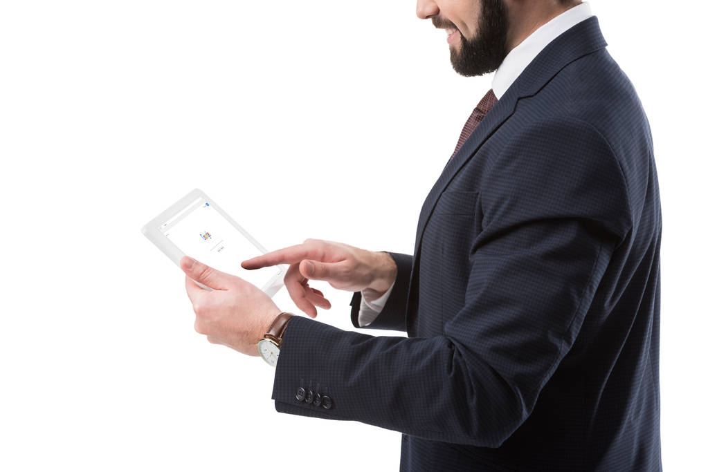 Üzletember, a tabletta google honlapján - Fotó, kép