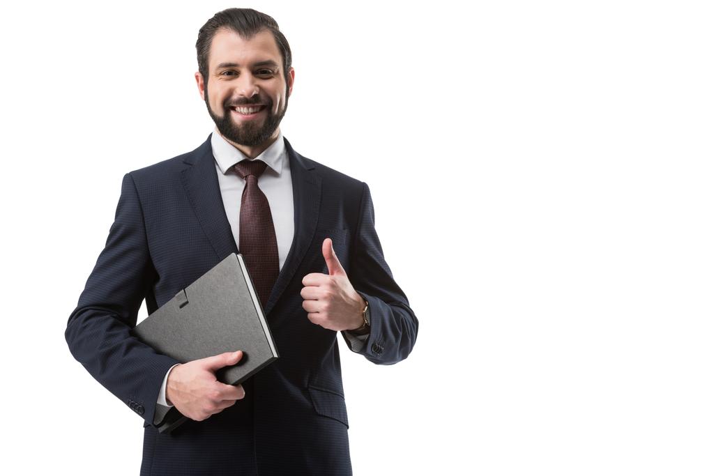 businessman with folder and thumb up - Photo, Image