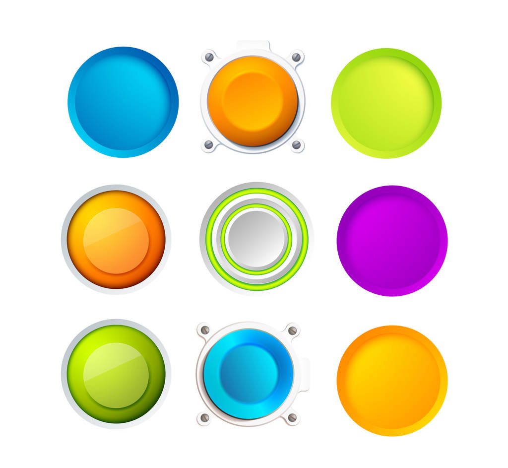 Conjunto de botones coloridos en blanco
 - Vector, Imagen