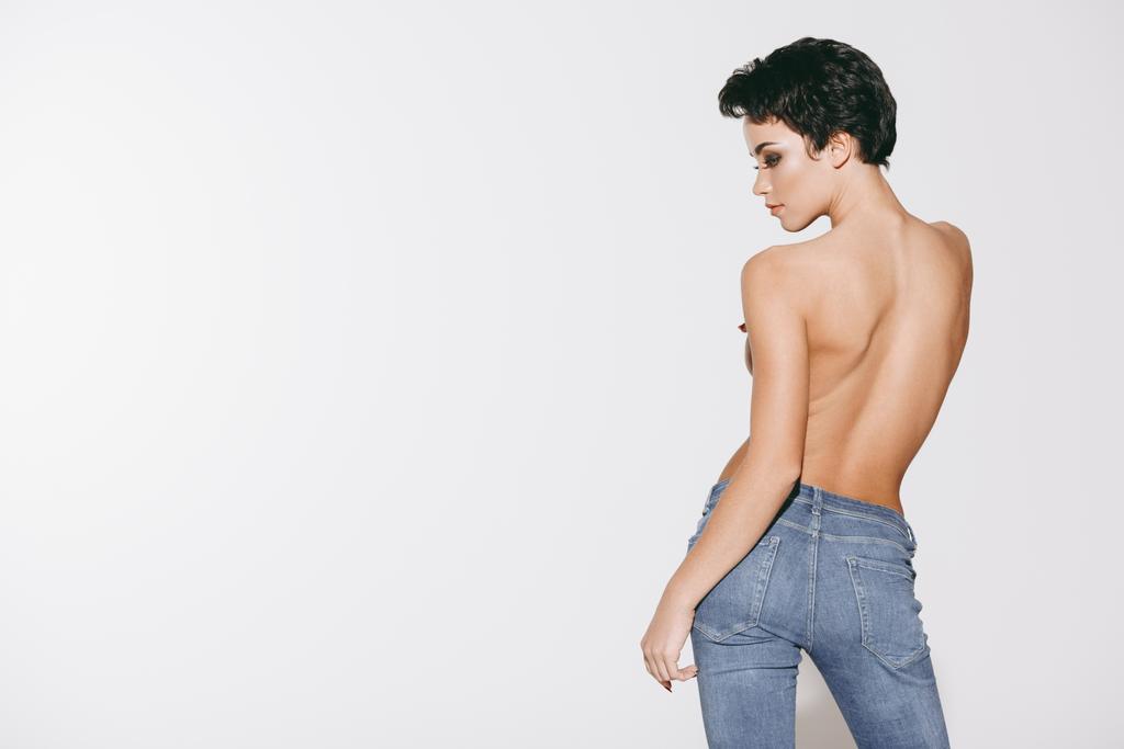 Chica topless en jeans
 - Foto, Imagen