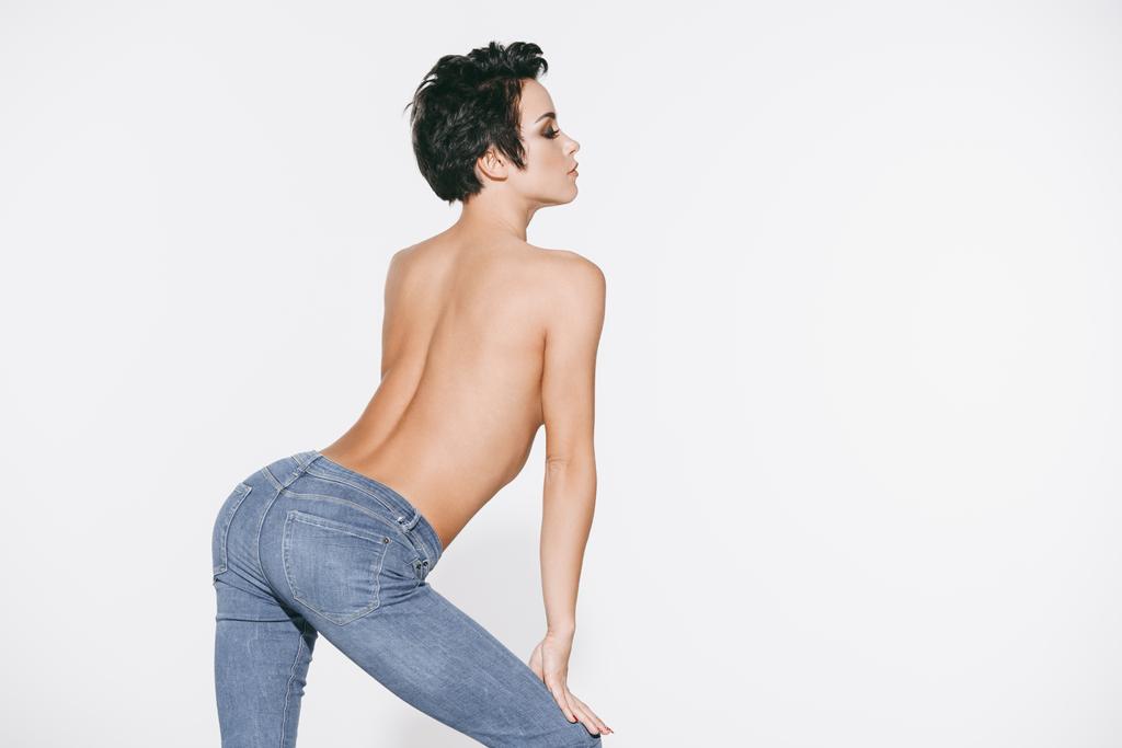 Oben ohne Mädchen in Jeans - Foto, Bild