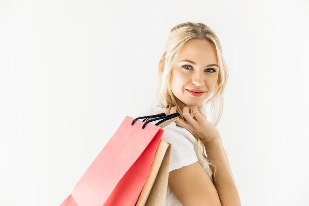 junge Frau mit Einkaufstaschen - Foto, Bild