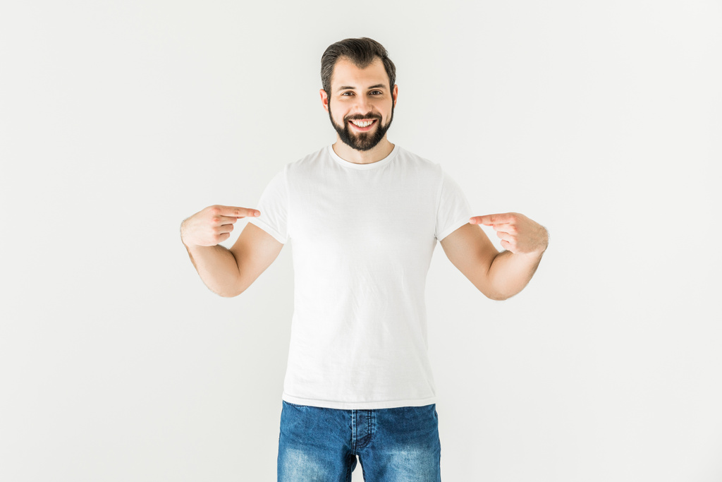 man pointing at t-shirt - Photo, Image