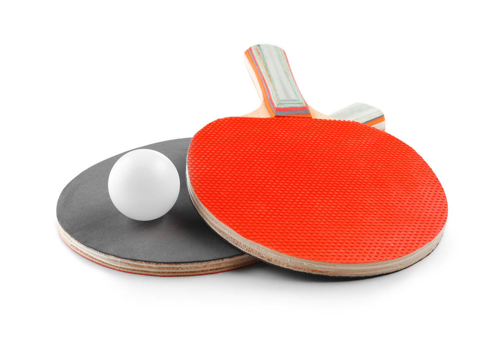 Ping pong rackets and ball, isolated on white - Photo, Image