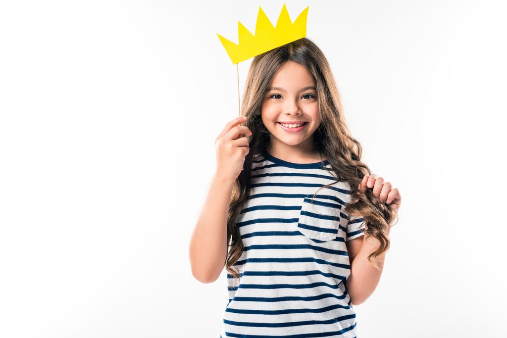kid with paper crown on stick - Photo, Image