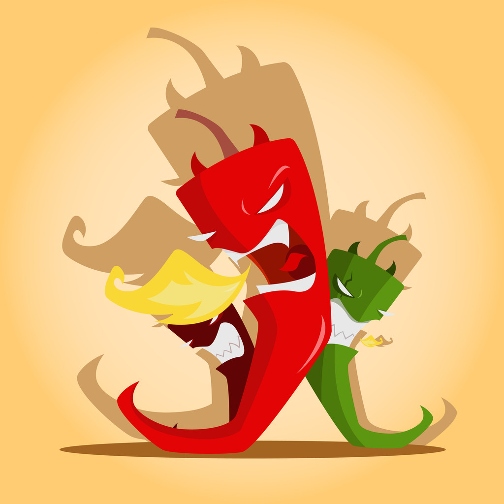 Dühös-vörös és zöld chili paprika - Vektor, kép