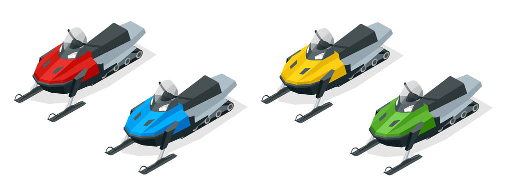 Snowmobiles set isolated on white background. Isometric vector illustration - Vector, Image