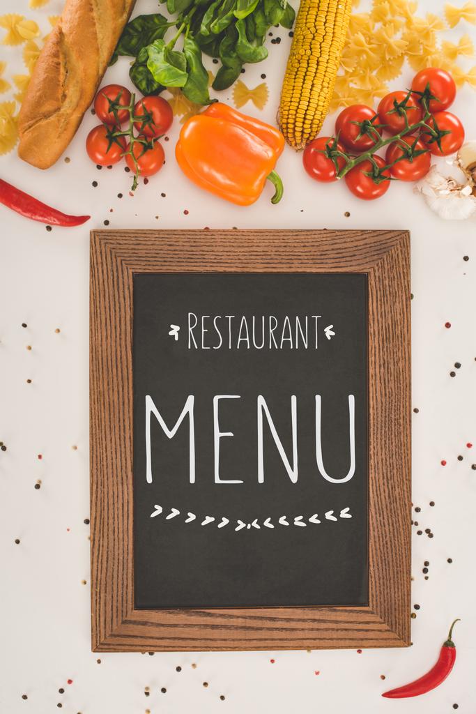 restaurant menu and fresh vegetables - Photo, Image
