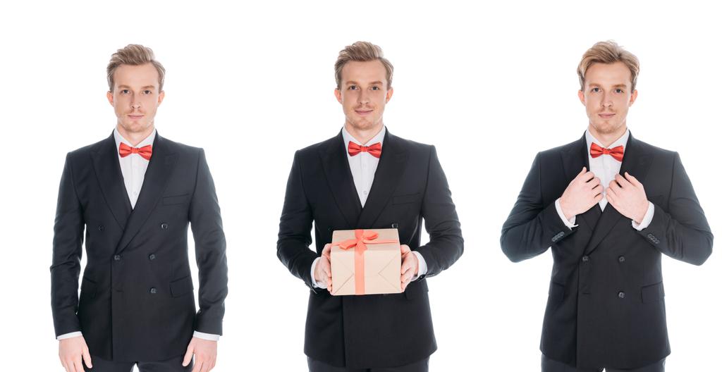 mannen in stijlvolle pakken met heden - Foto, afbeelding