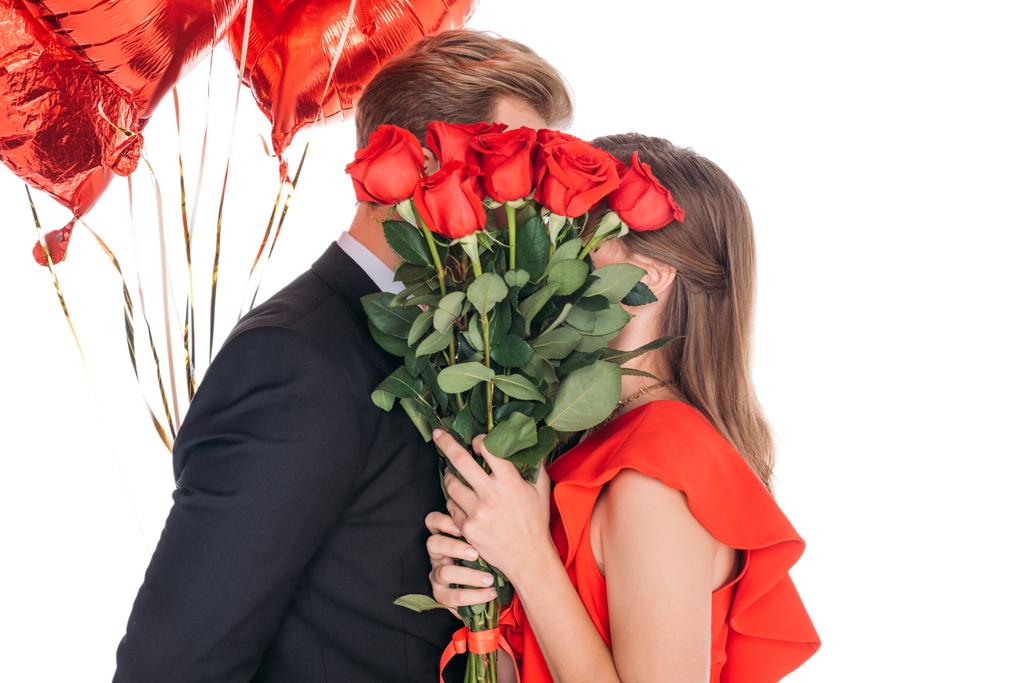 casal com rosas e balões
 - Foto, Imagem