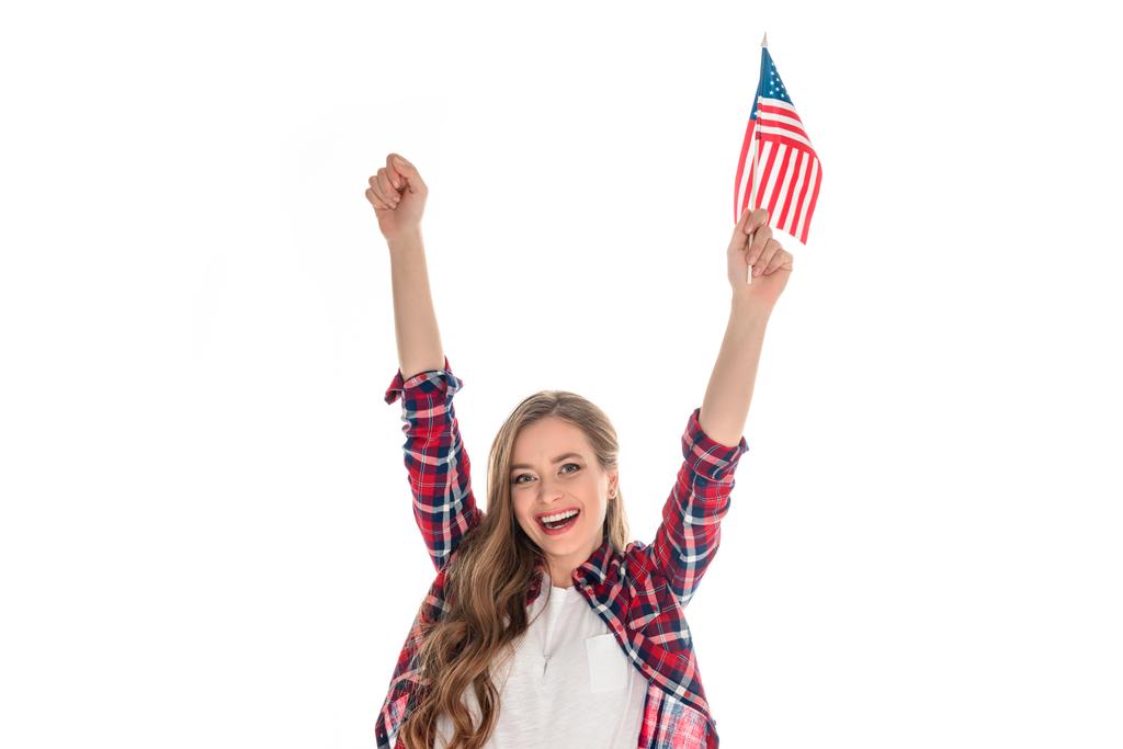Jeune femme avec drapeau américain - Photo, image