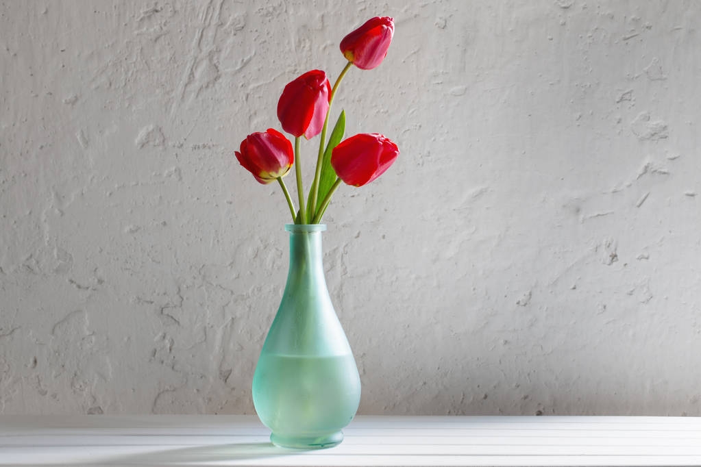 rote Tupfen in der Vase auf weißem Hintergrund - Foto, Bild