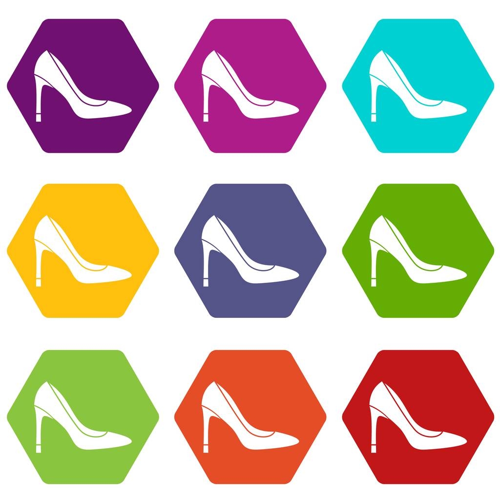Haut talon chaussure icône ensemble couleur hexaèdre
 - Vecteur, image