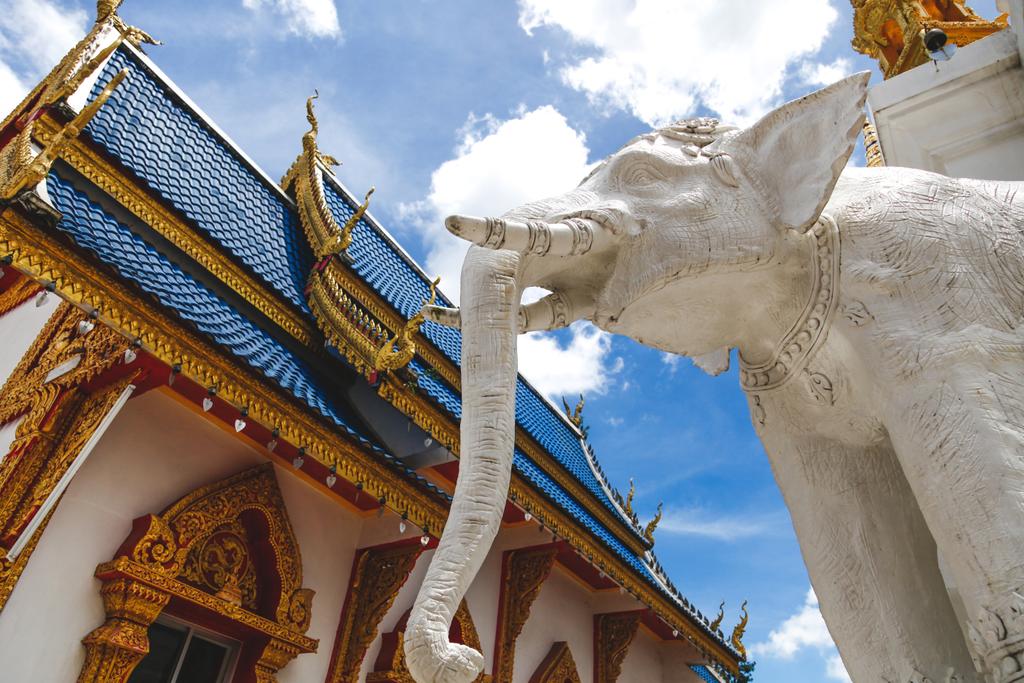 Ansicht der Skulptur des weißen Elefanten im thailändischen Tempel - Foto, Bild