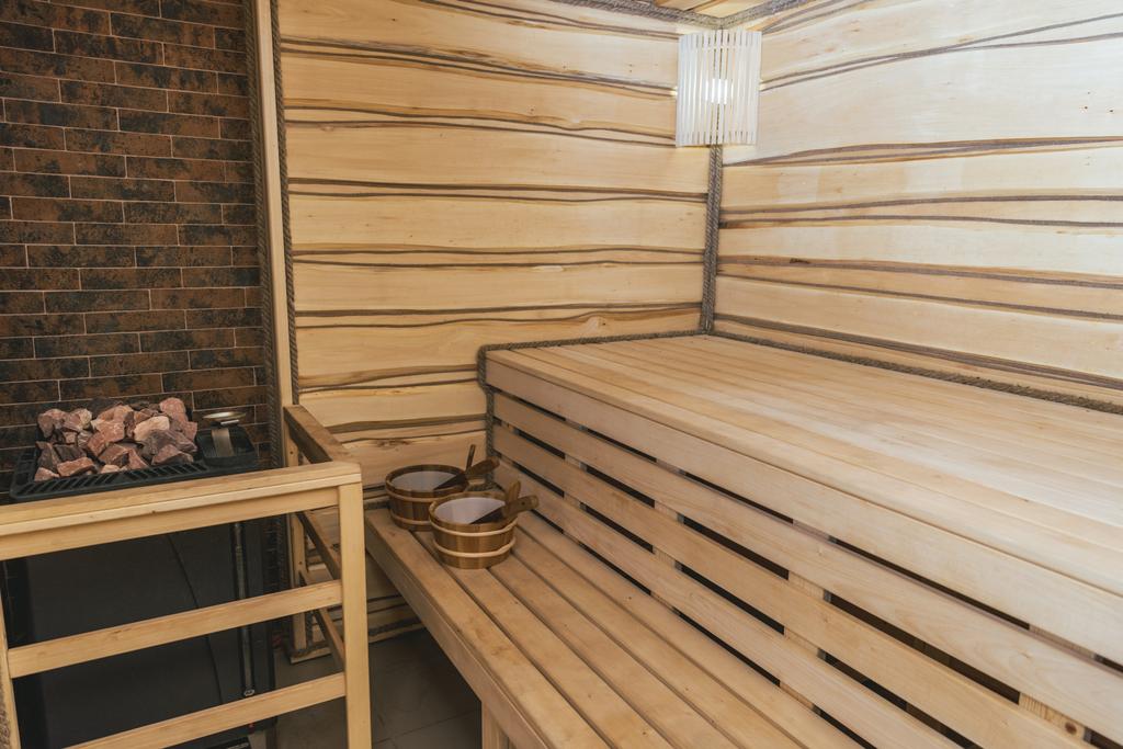 interior of moder wooden finnish sauna - Photo, Image
