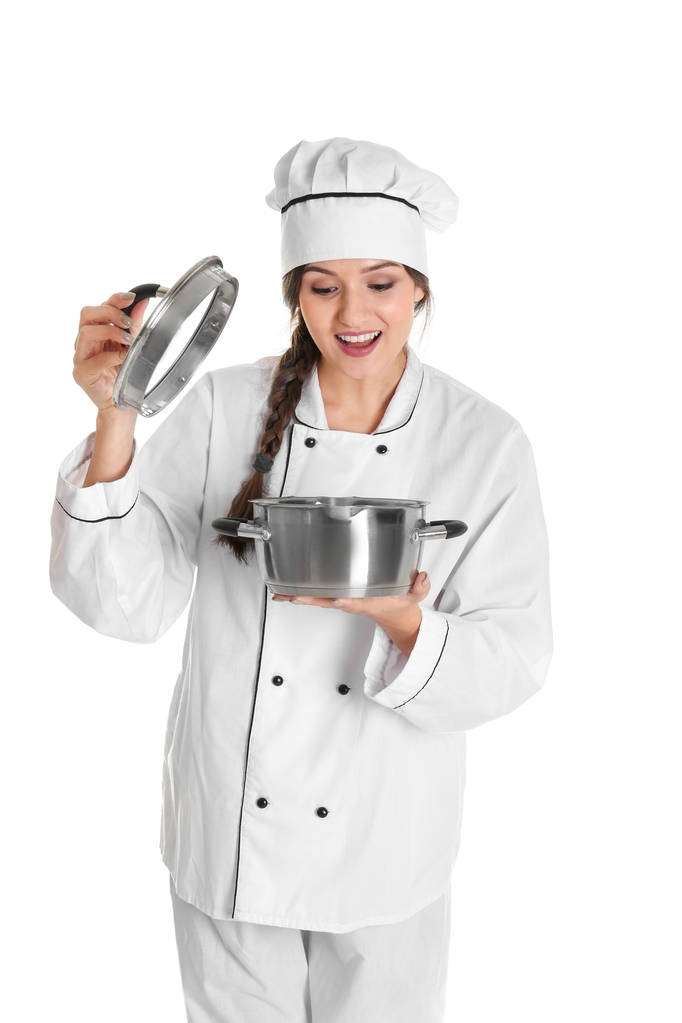 chef donna con stewpan
 - Foto, immagini