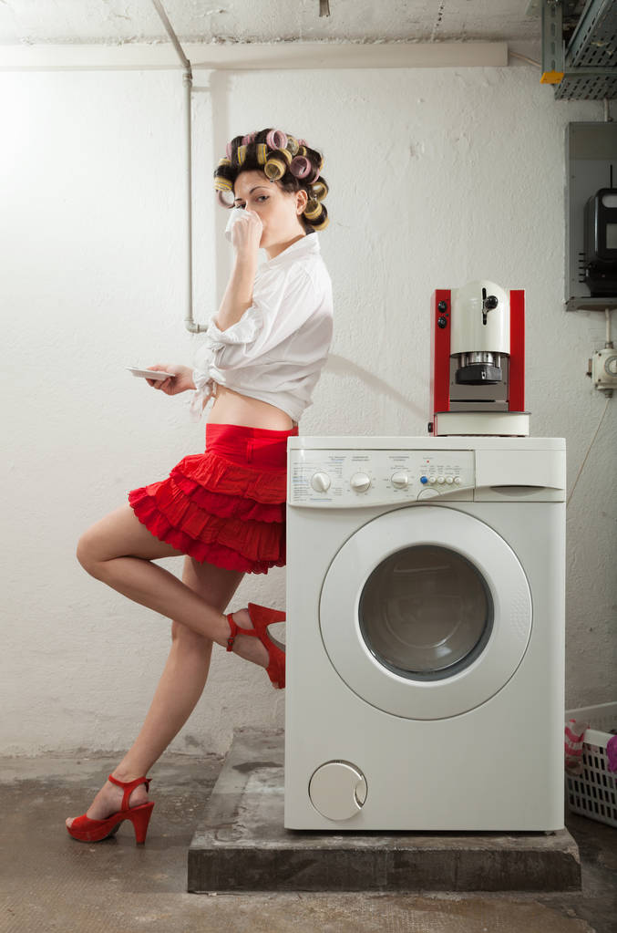 portrait of pretty woman in laundry - Photo, Image