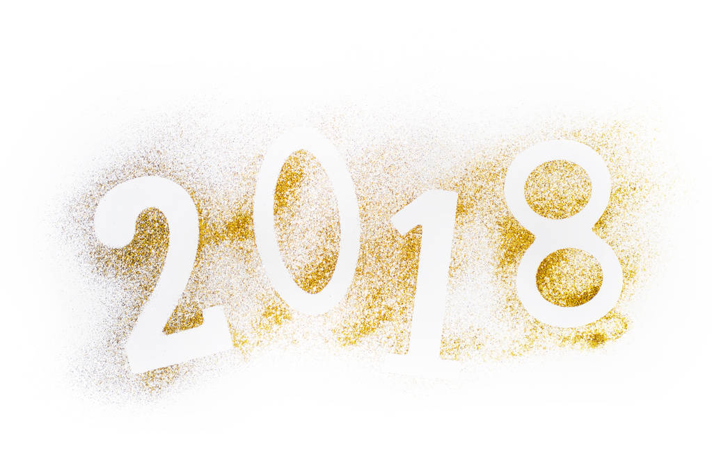 Luxury glowing numbers 2018 made from gold shiny glitter. New year concept. Text space - Photo, Image