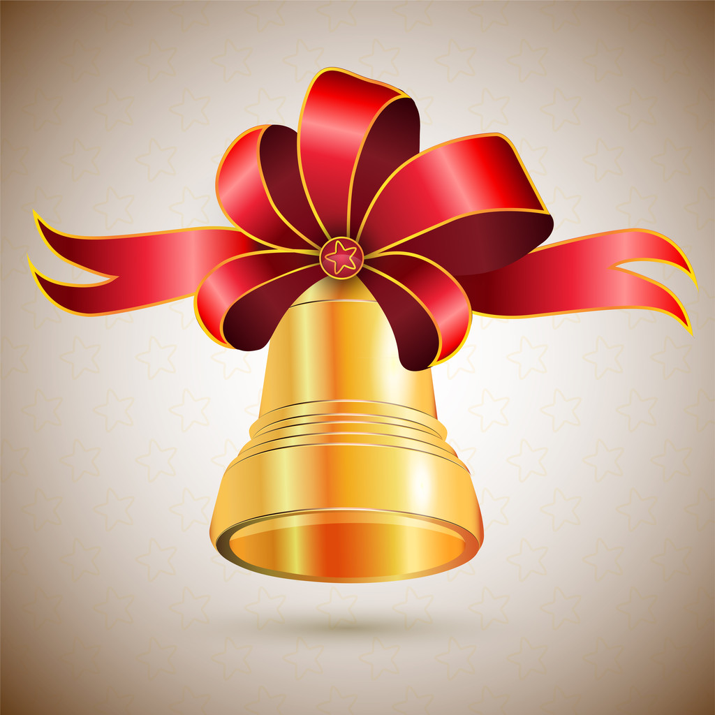 Golden bell with bow. Vector illustration. - Vector, Image