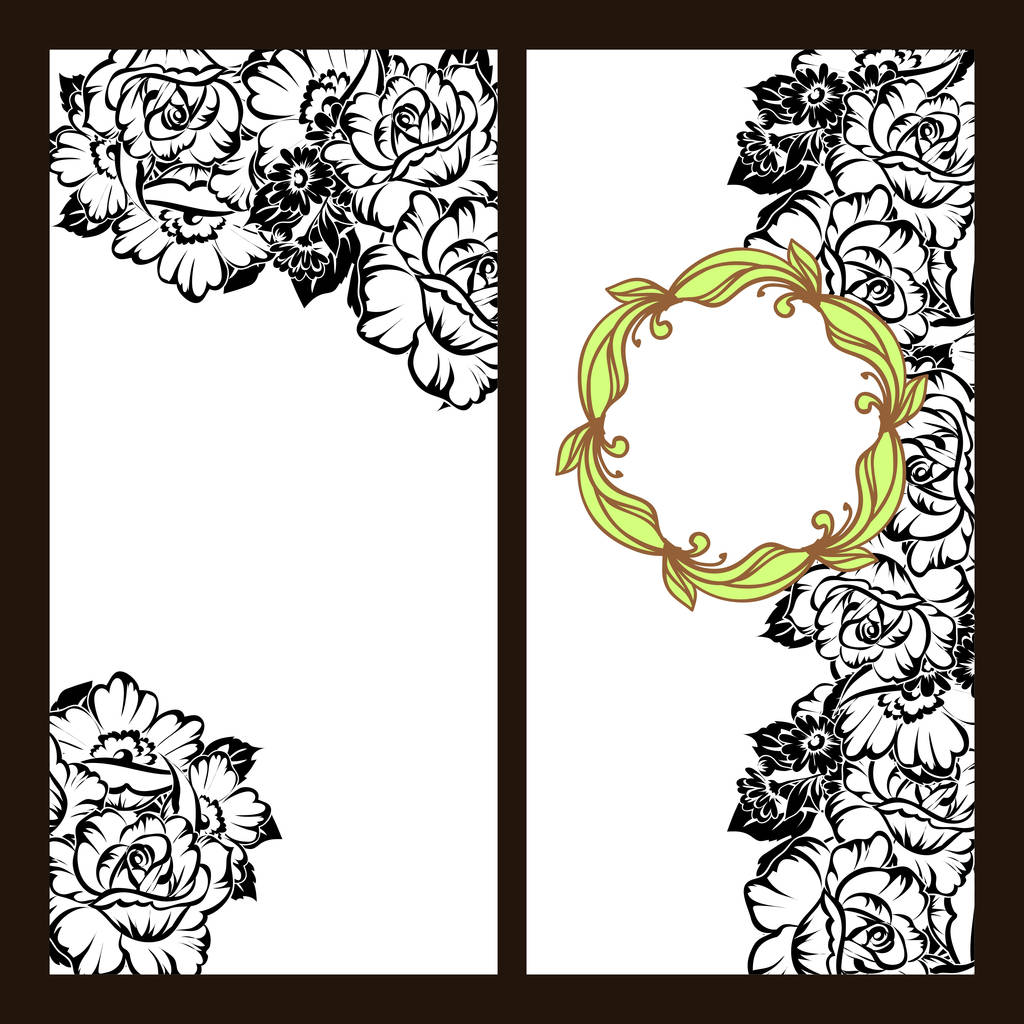 Вінтажний стиль прикрашений квіткових весільних листівок набір. Квіткові елементи в контуру
 - Вектор, зображення