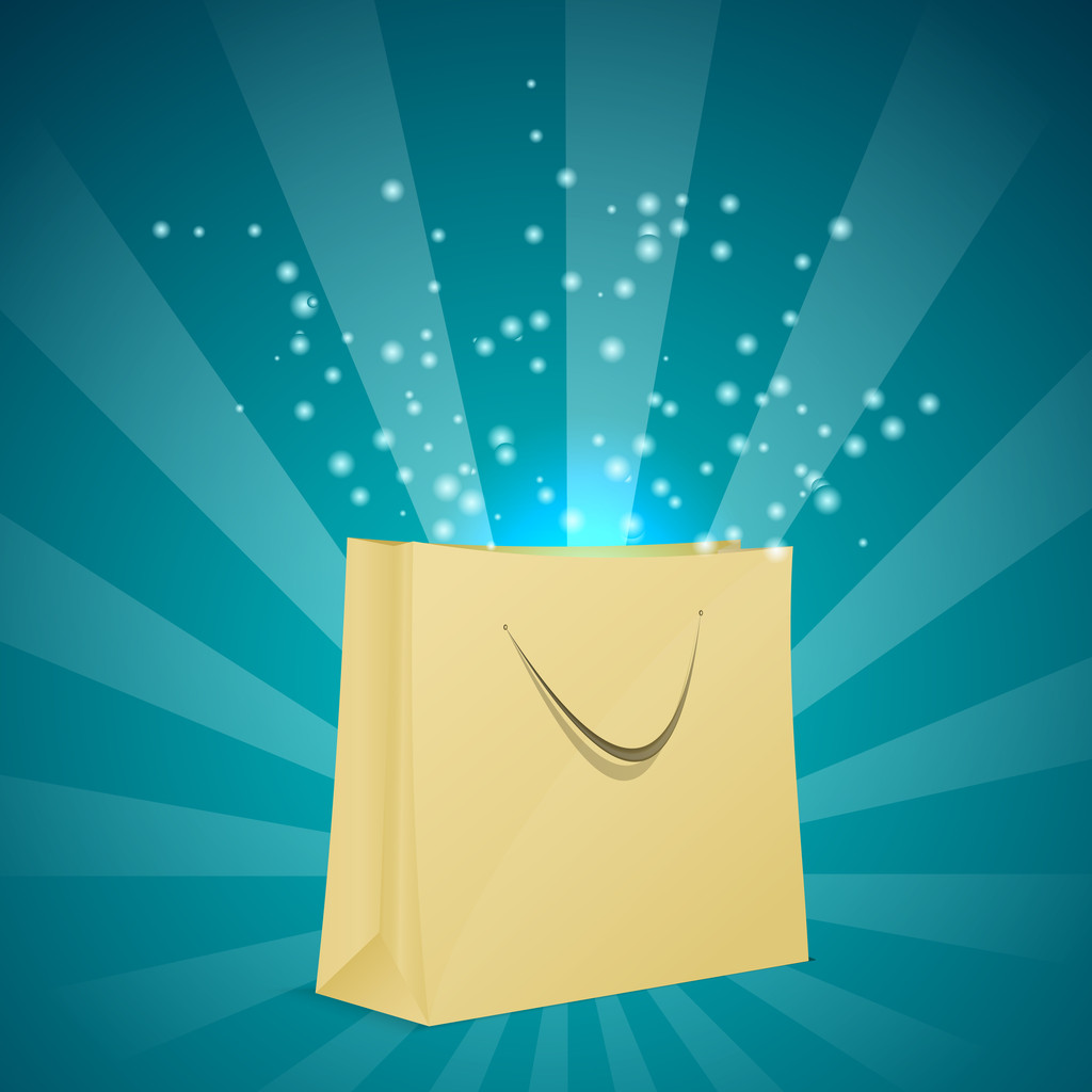 Magic shopping bag with blue light. - Vector, Image