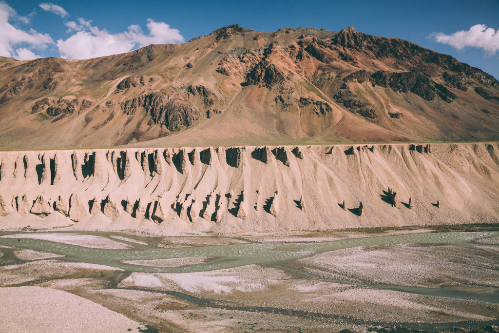 majestic natural formations and mountain river in Indian Himalayas, Ladakh region   - Photo, Image