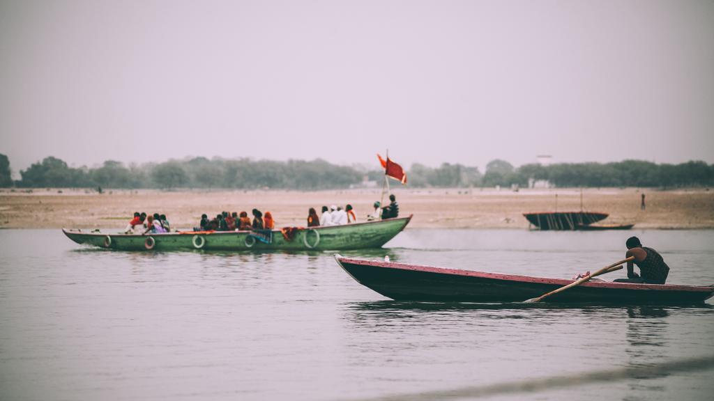 people on boats flowing on Ganges River in Varanasi, India - Photo, Image