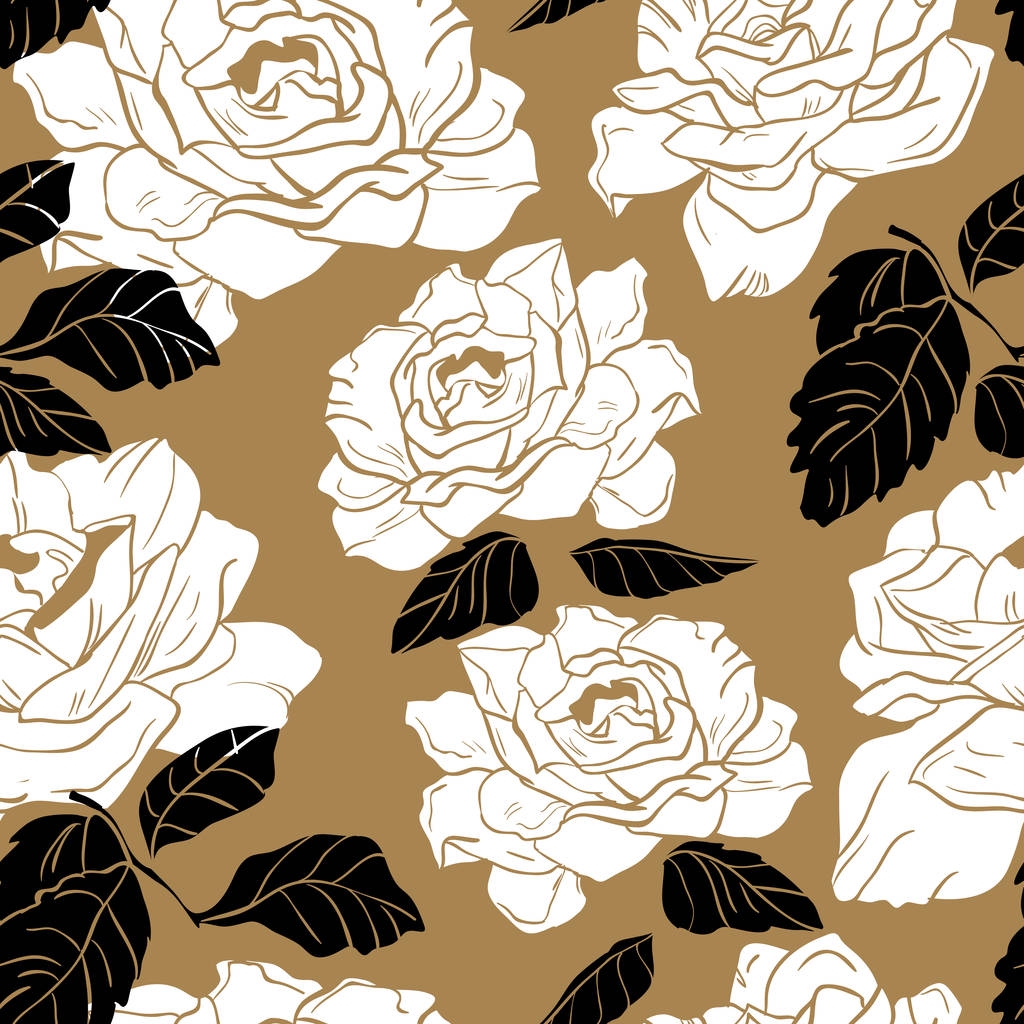 Seamless rose pattern on gold background - Vector, Image