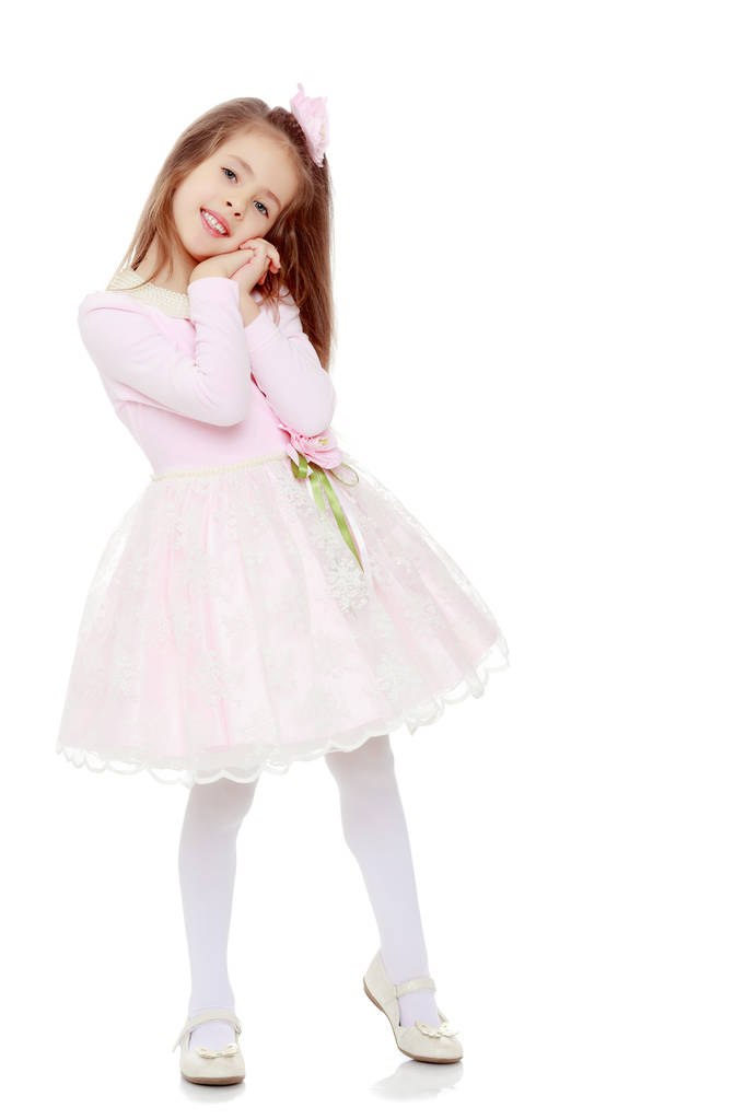 Elegantní malá holčička v růžových šatech. - Fotografie, Obrázek