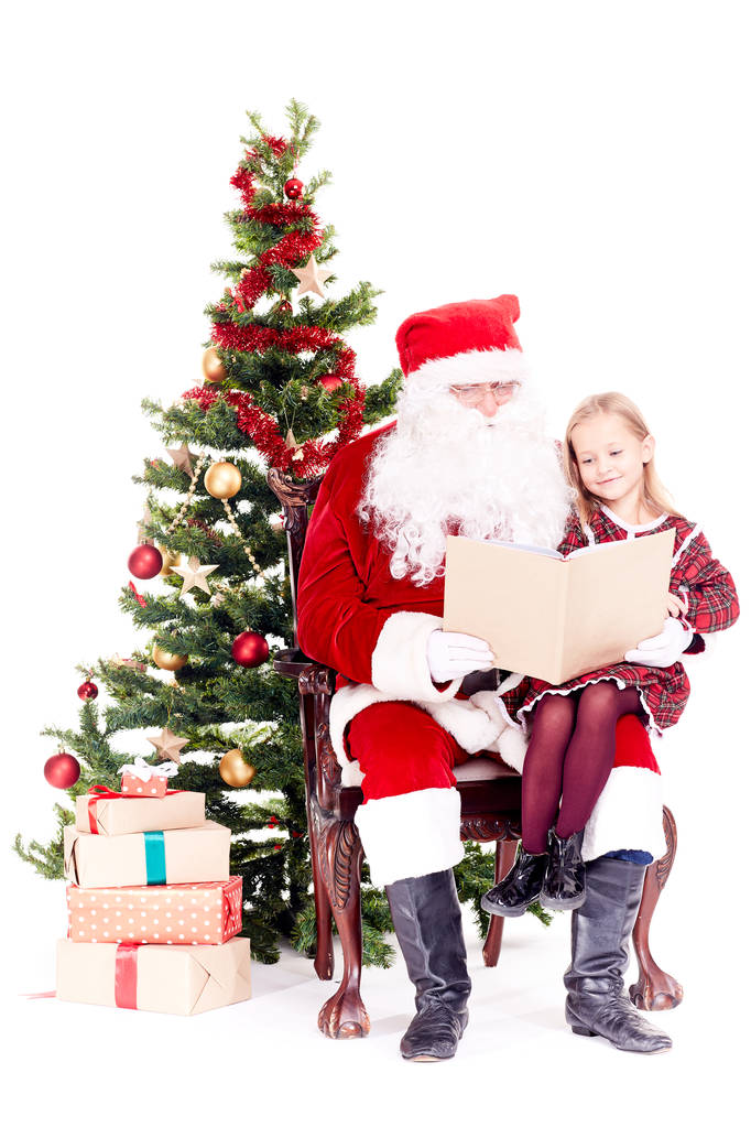Sevimli kız için Santa okuma hikaye - Fotoğraf, Görsel