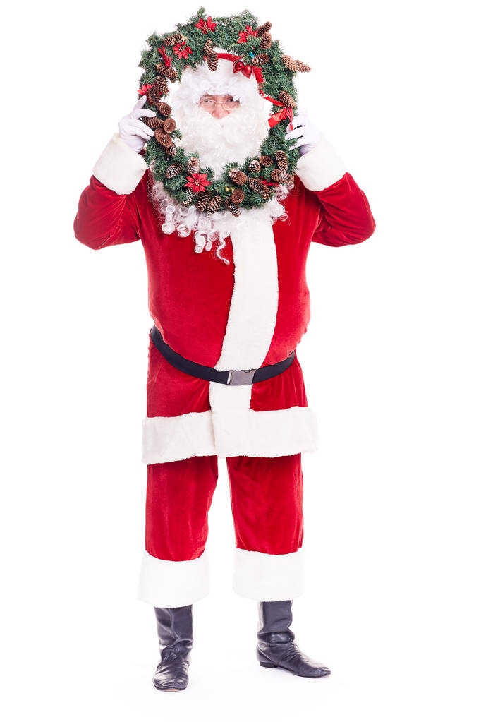 Santa com grinalda de Natal
 - Foto, Imagem