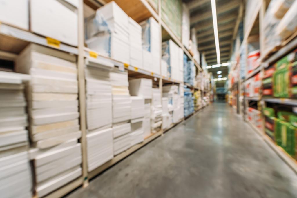 blurred view of shelves with styrofoam in shipping stock - Photo, Image