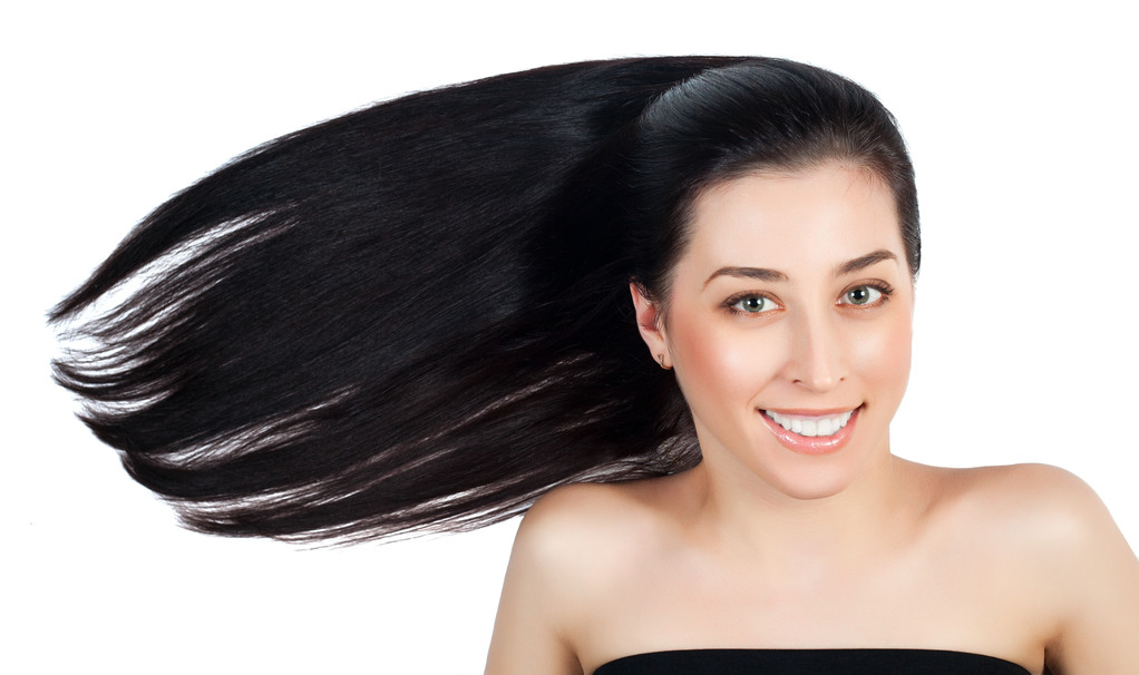 attraktive Frau mit langen braunen glatten Haaren - Foto, Bild