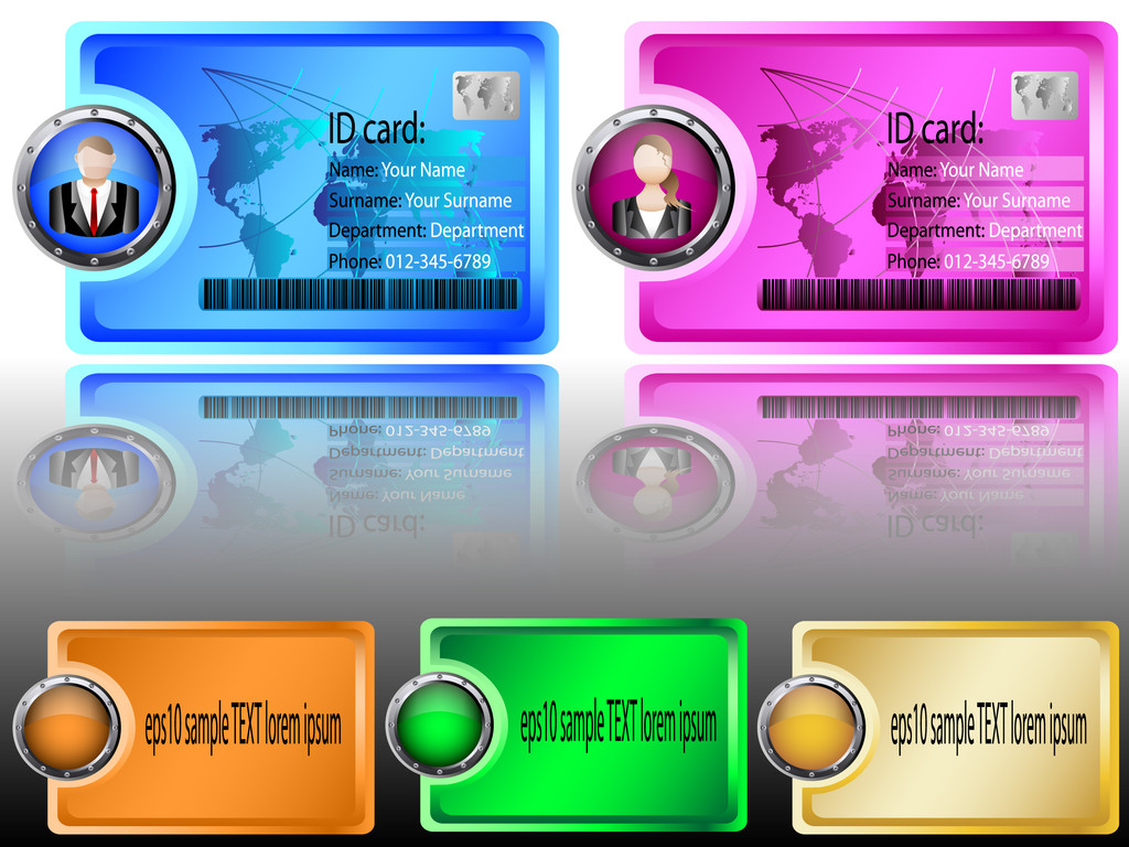 Идентификационная карточка Заголовок или баннер Дизайн красочные кнопки Щит наклейки векторной иллюстрации
 - Вектор,изображение
