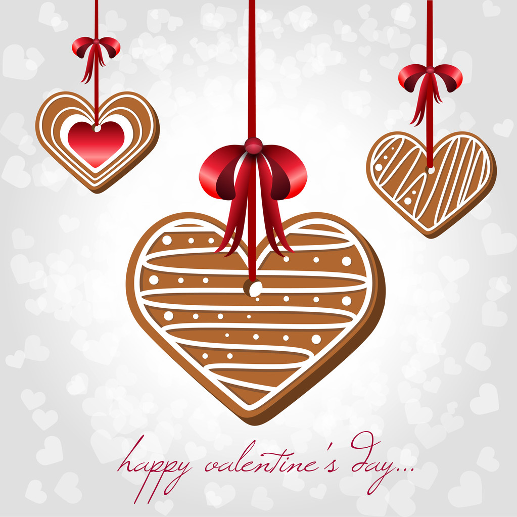 Vector card for Valentine's Day with hearts shaped cookies. - Vector, Image