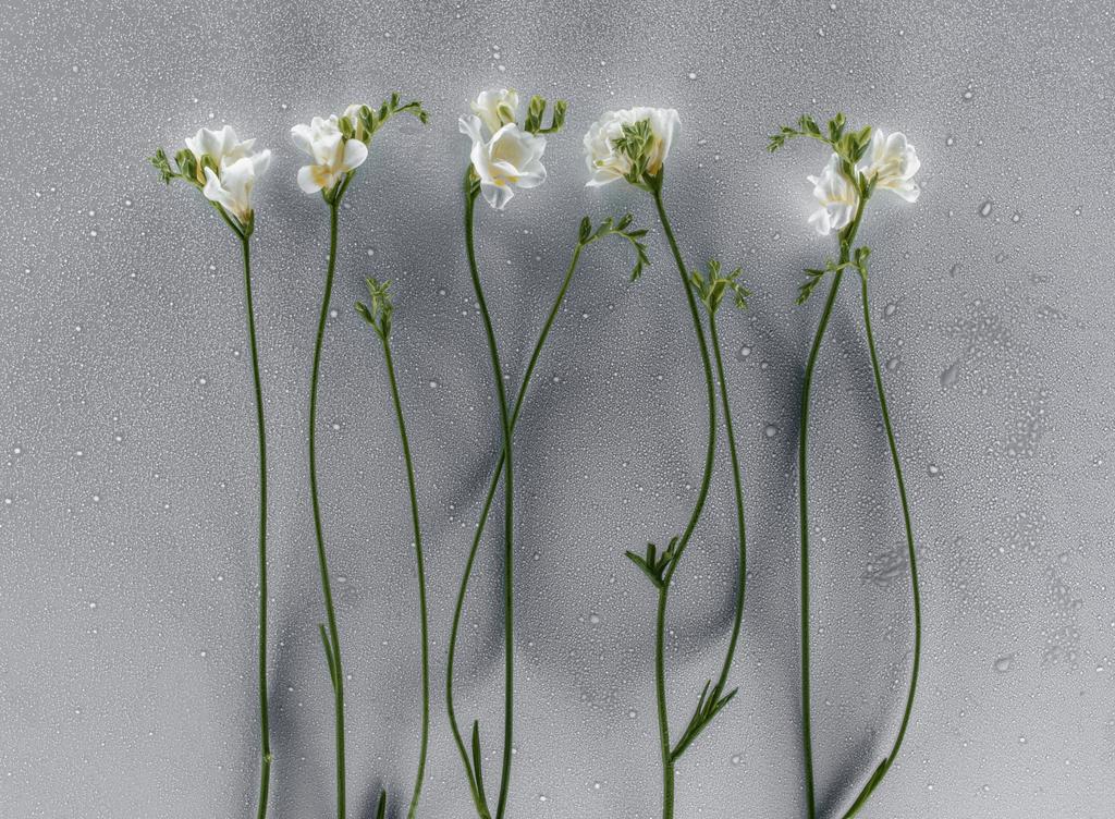 flores de freesia en flor sobre fondo gris
 - Foto, Imagen