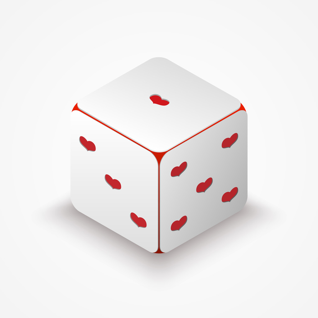 Vector illustration of dice with red hearts. - Vector, Image