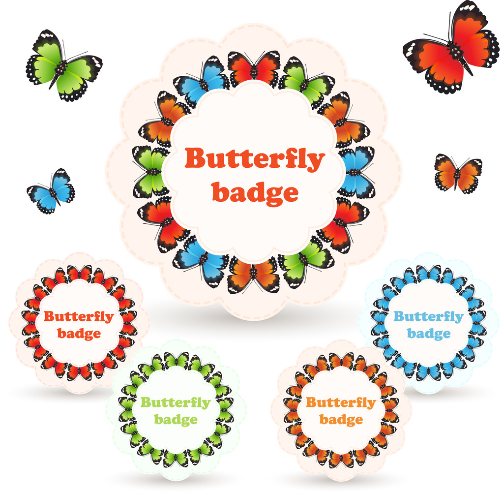 Colorful vector badges with butterflies. - Vector, Image