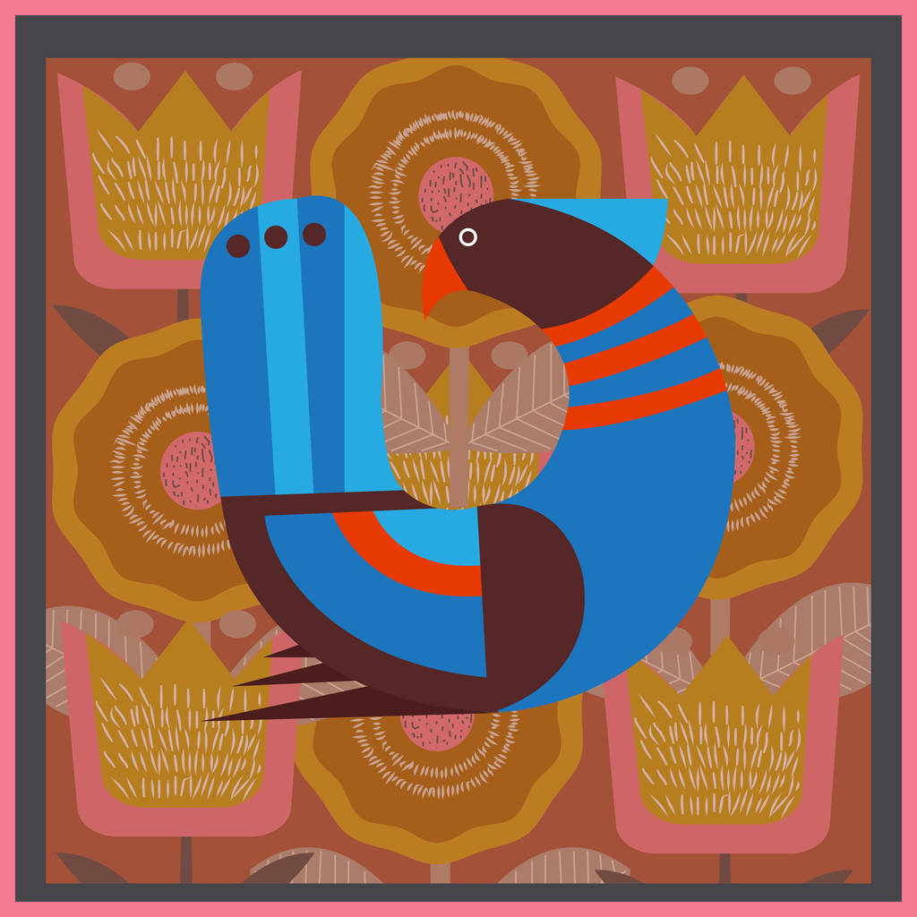 A poster with a fantastic bird in a Scandinavian style, a tradit - Vector, Image